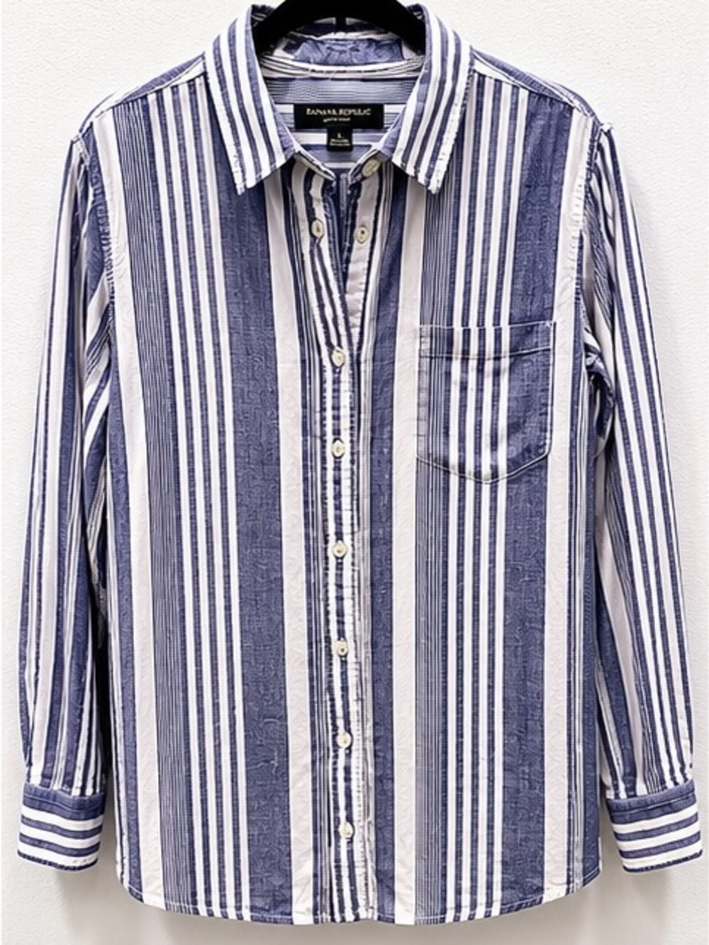 Banana Republic Soft Wash Striped Button Down Shirt Blue White Size Large